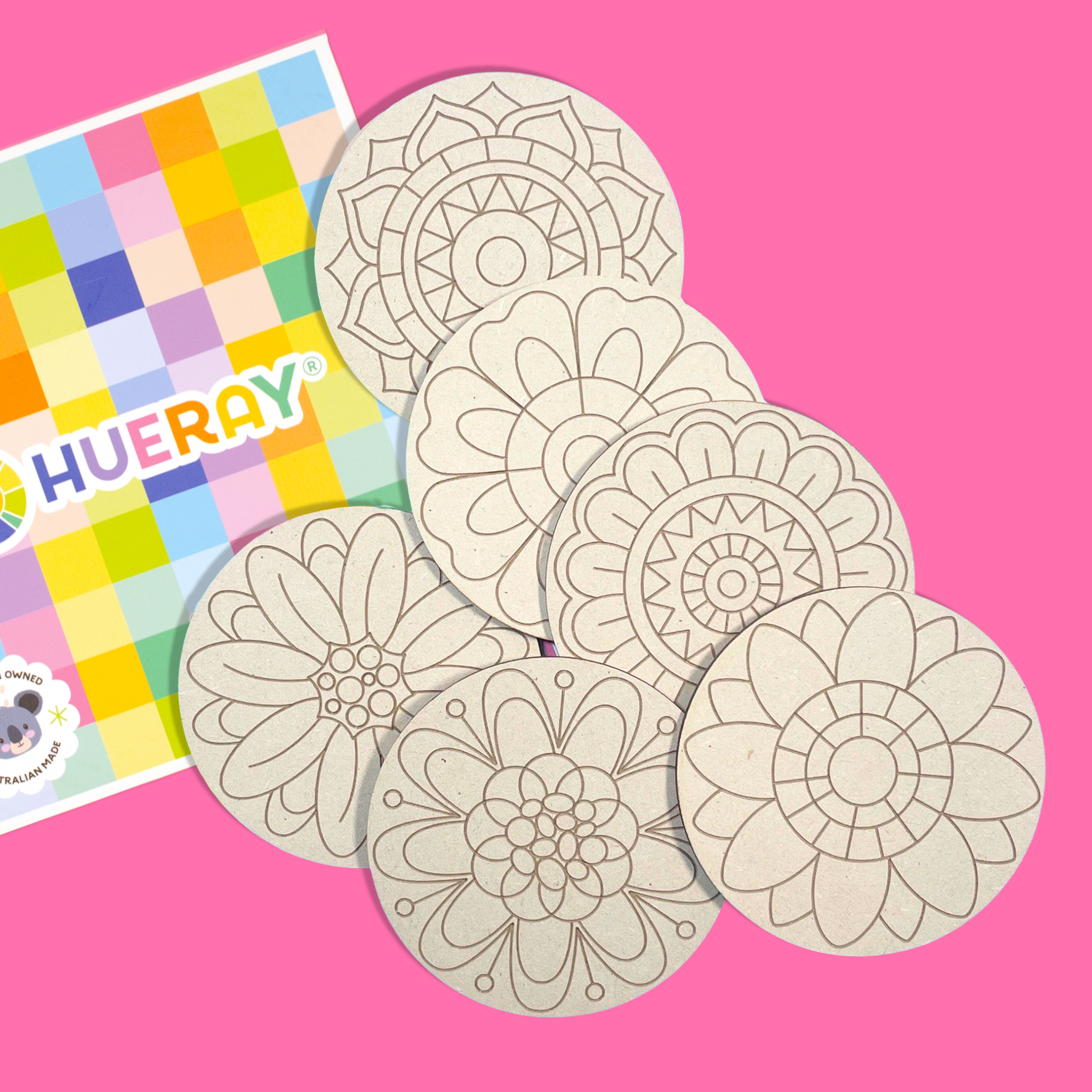 6 Floral Mandala Coaster Set