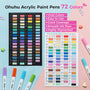 Ohuhu Akaka 72 colour acrylic paint pen swatch cards on light and dark paper