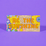A rectangular art print with a colorful retro floral pattern and the text 'BE THE SUNSHINE' in orange bubble letters, displayed against a solid purple background.