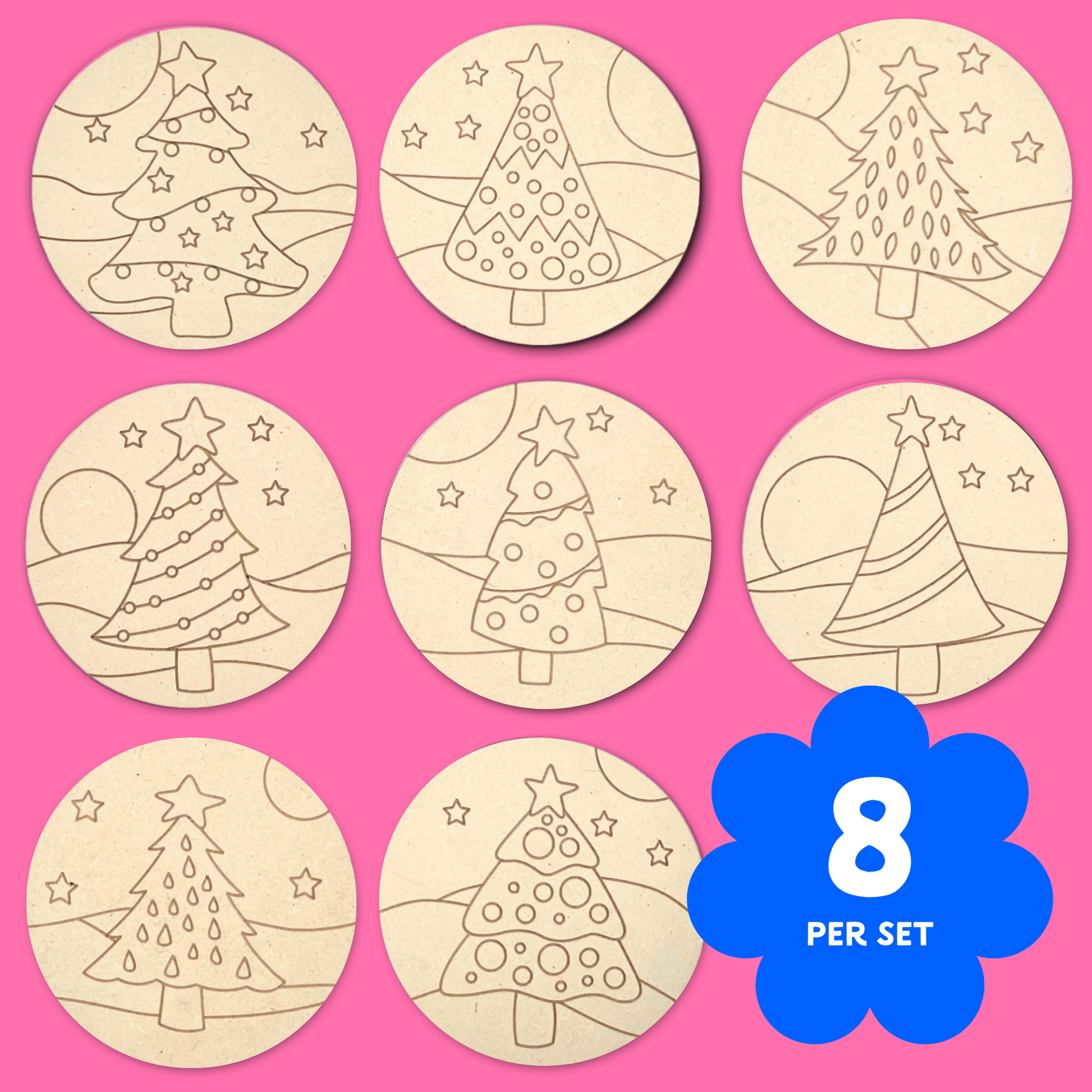 Evergreen Magic Christmas Tree Coasters set of 8