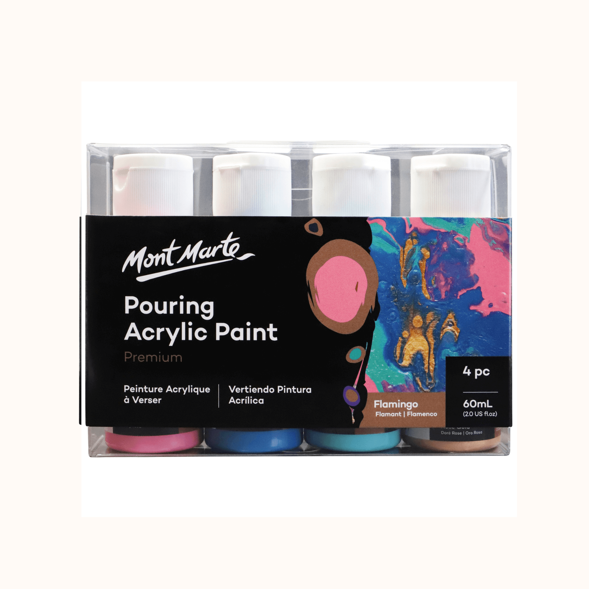 Pouring Acrylic Paint Set Premium 4pc x 60ml - Flamingo