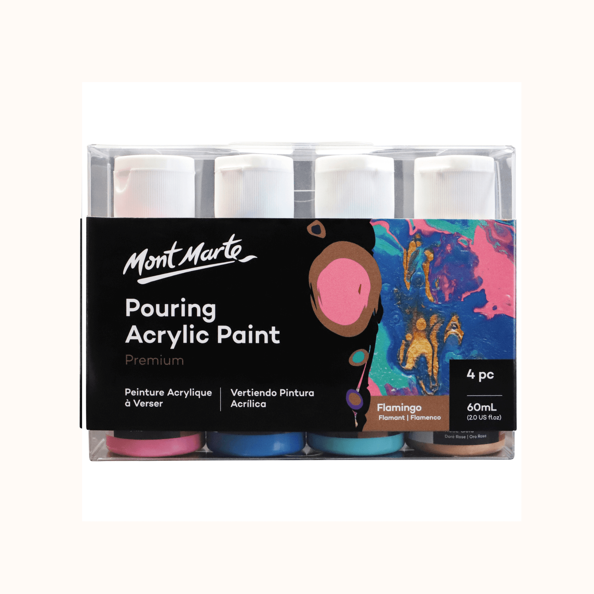 Pouring Acrylic Paint Set Premium 4pc x 60ml - Flamingo