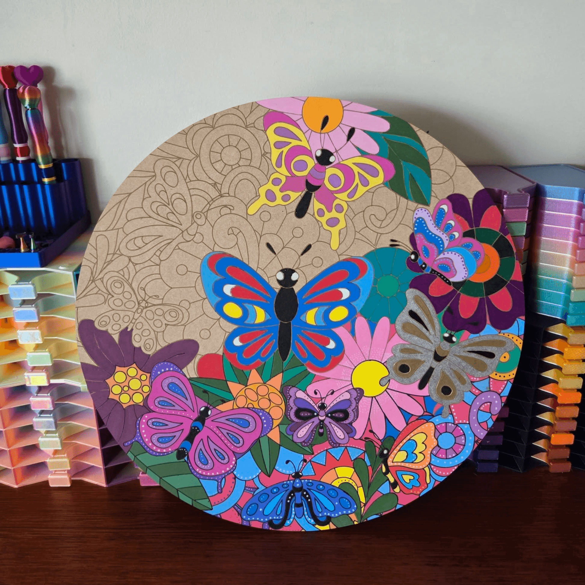 "Flutter" Engraved Circle Art Board