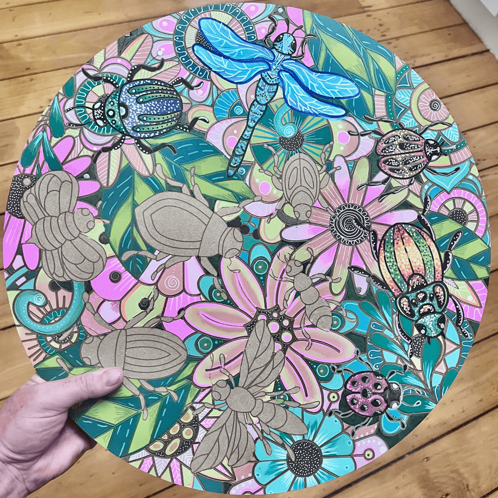 "Garden" Engraved Circle Art Board