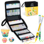 Ohuhu Kahuku 48 pack bullet tip acrylic markers in open zip case with painted pot and rocks
