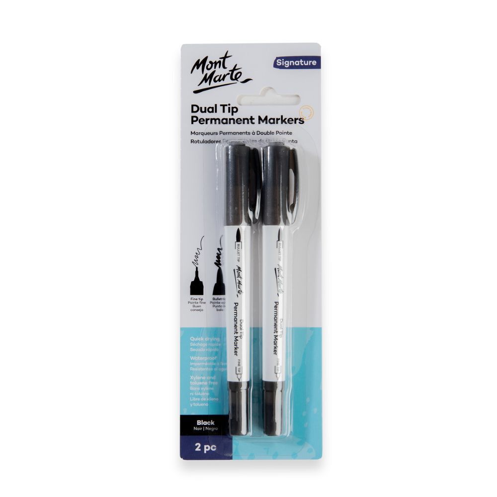 Dual Tip Permanent Markers Black 2 Pack