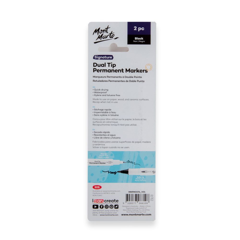 Dual Tip Permanent Markers Black 2 Pack