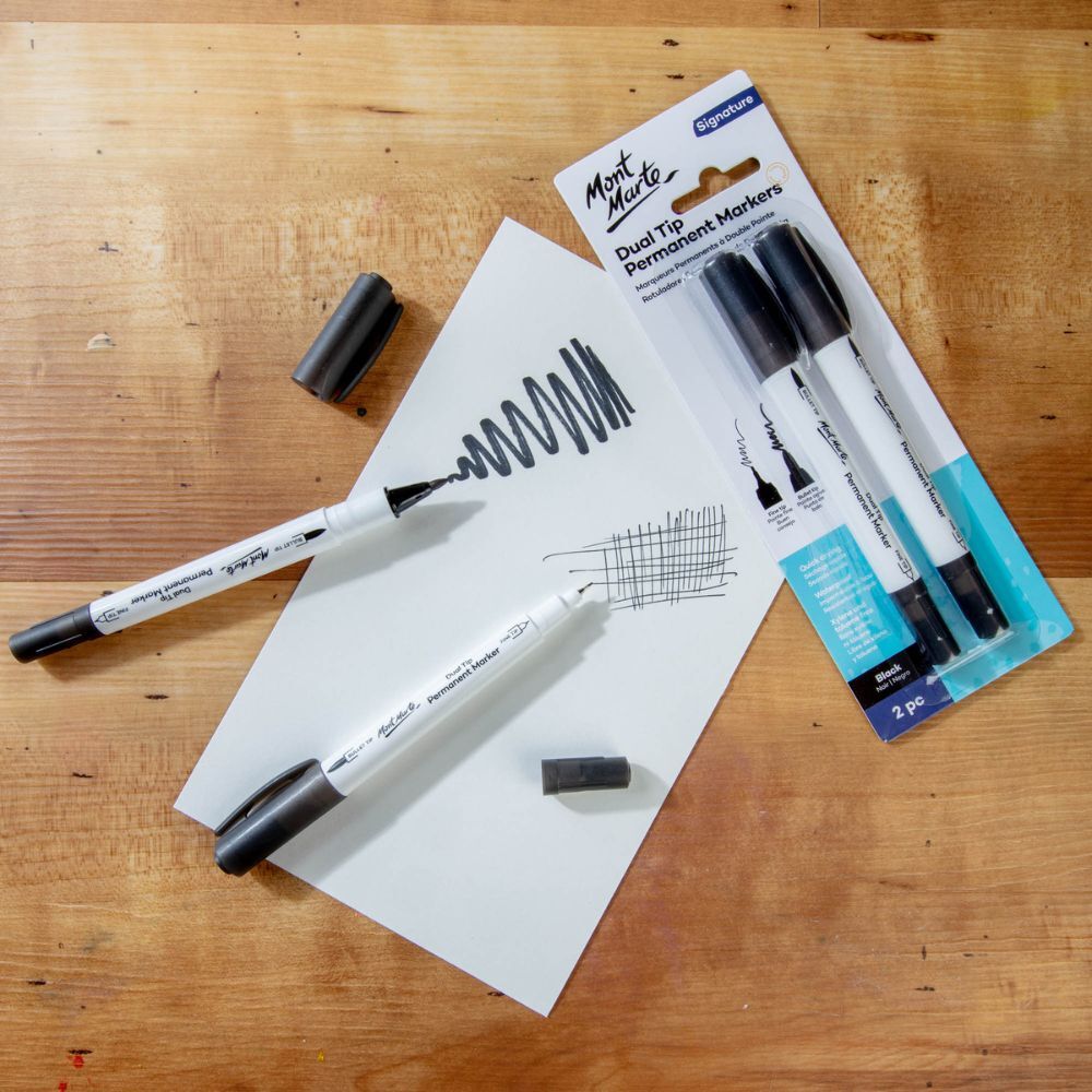 Dual Tip Permanent Markers Black 2 Pack