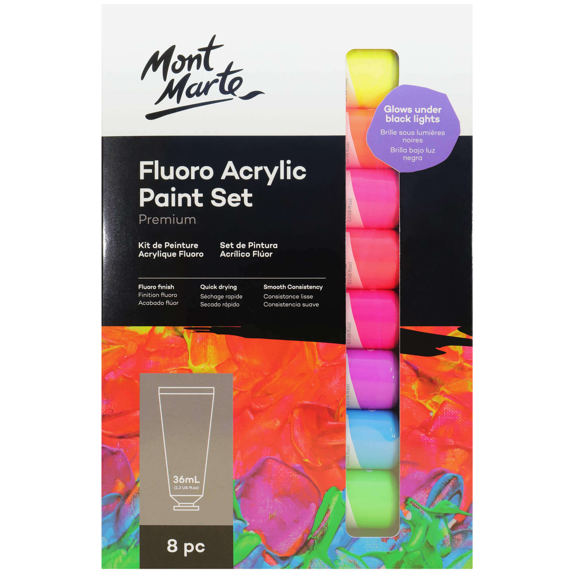 Fluoro Acrylic Paint Set Premium 8pc x 36ml