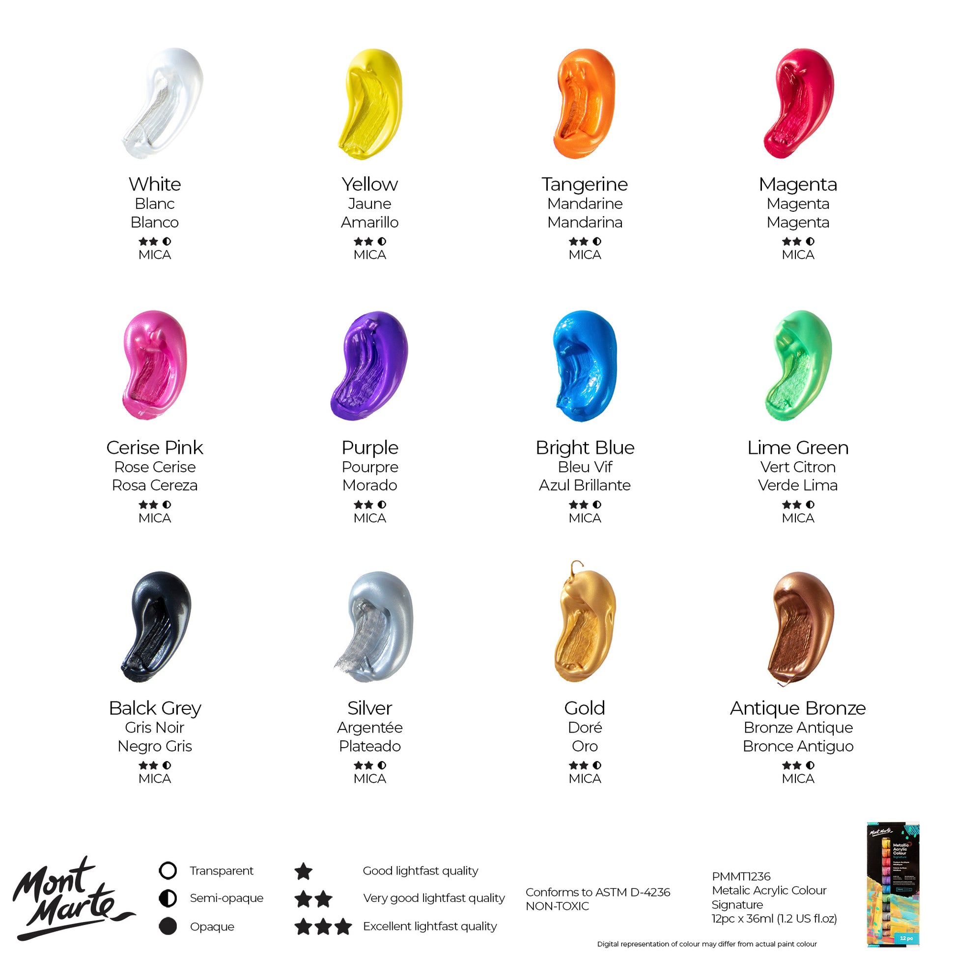 Metallic Acrylic Colour Paint Set Signature 12pc x 36ml