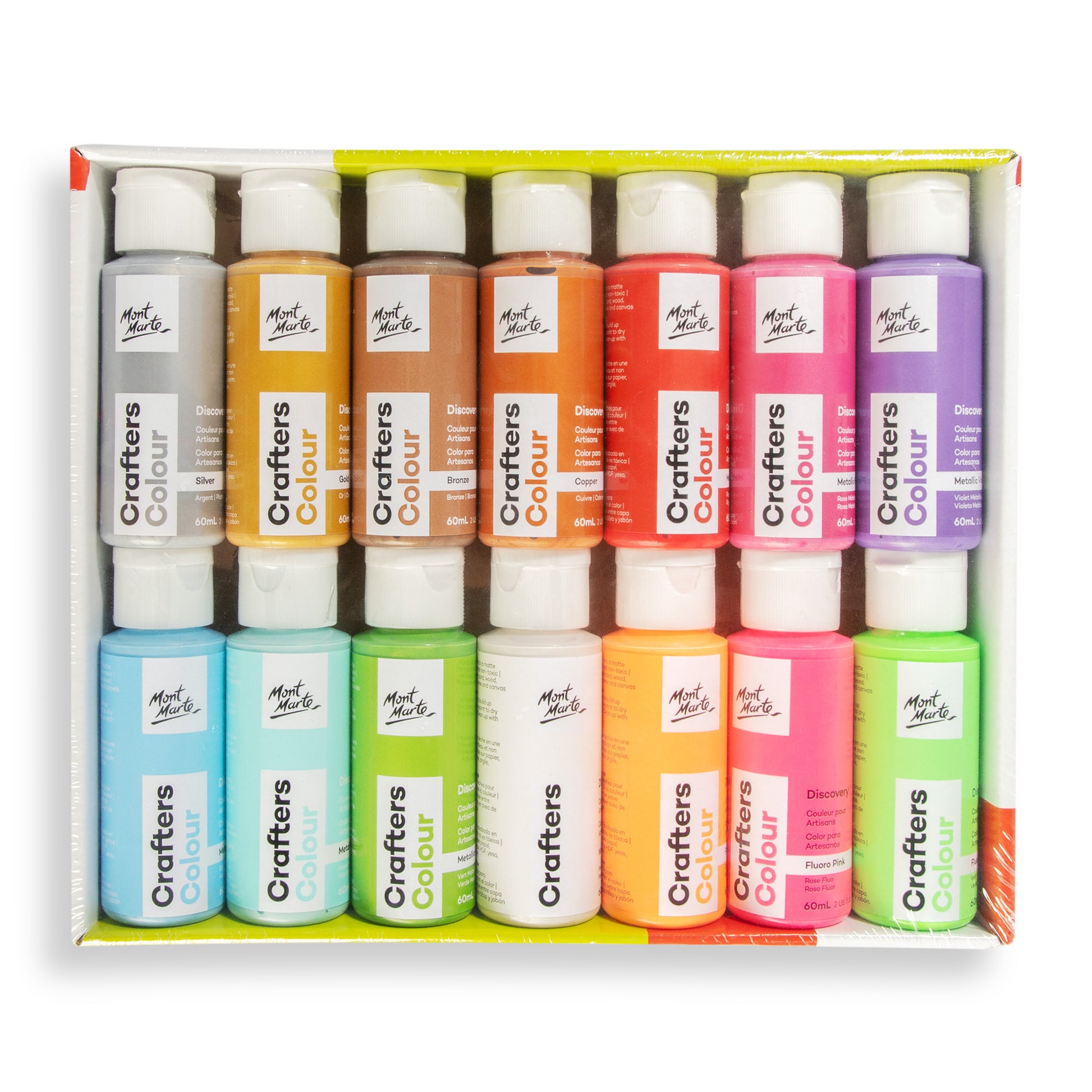 Crafters Colour Metallic & Fluoro Discovery Paint Set 14pc x 60ml