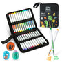 Ohuhu Nahuku 24 pack brush tip acrylic markers in open zip case with painted rocks