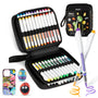 Ohuhu Nahuku 48 pack brush tip acrylic markers in open zip case with painted phone case and rocks
