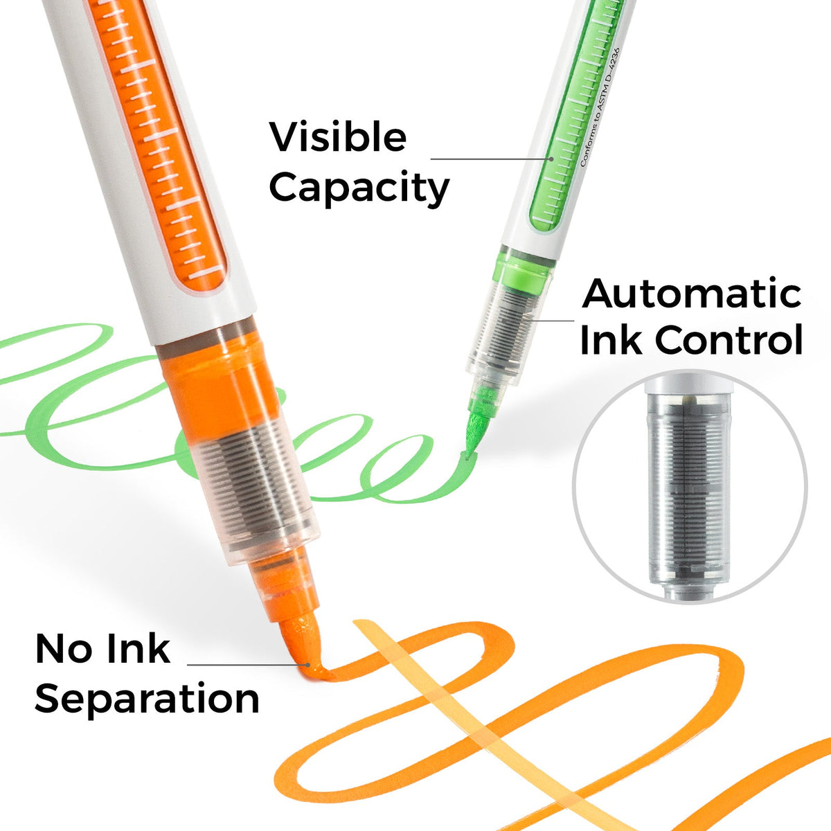 Ohuhu Nahuku marker close-up showing visible ink capacity, automatic ink control and no ink separation