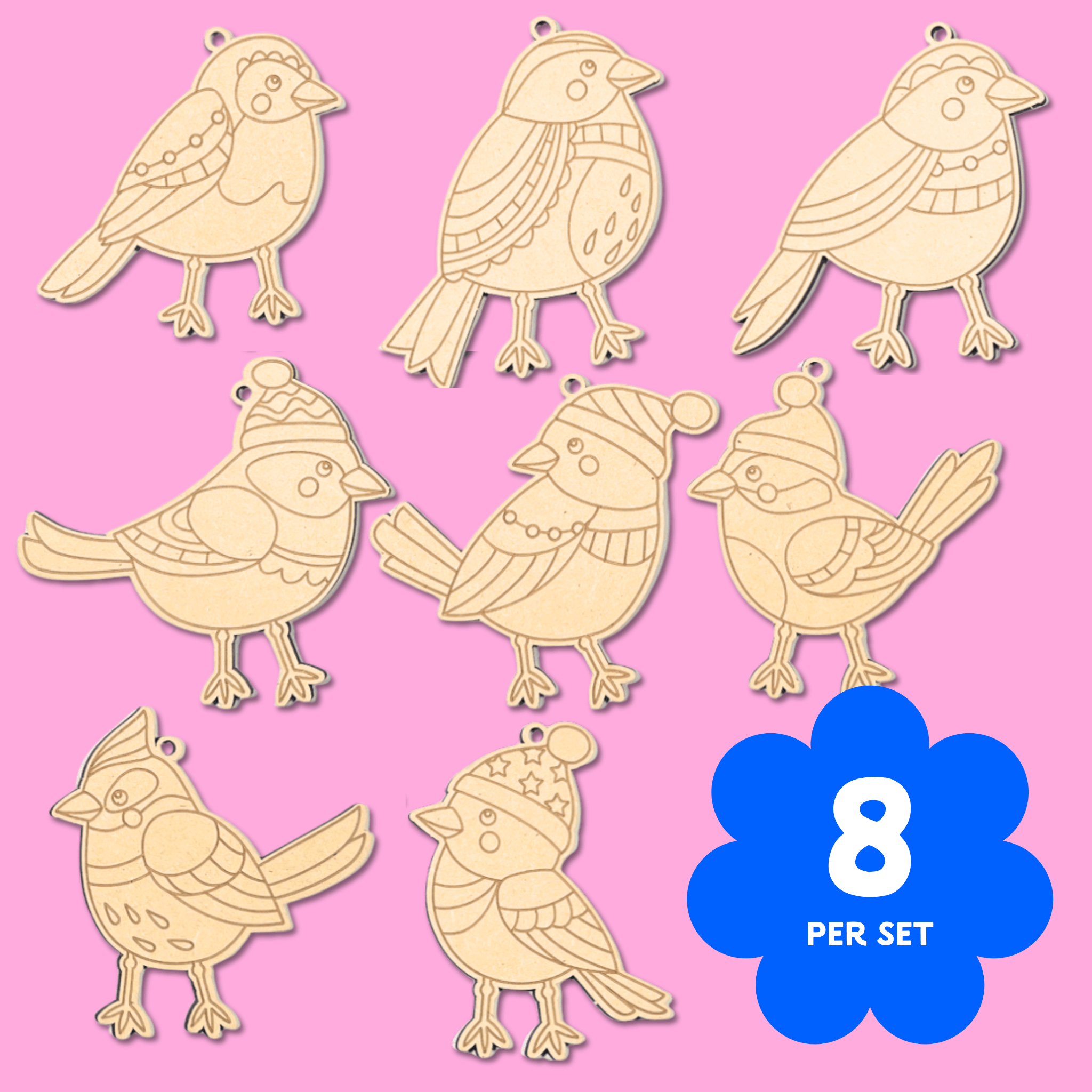 Song Birds Ornaments set of 8