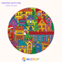 Colorful circular design of a Christmas village with houses and trees, created using Hueray's Color Planner.