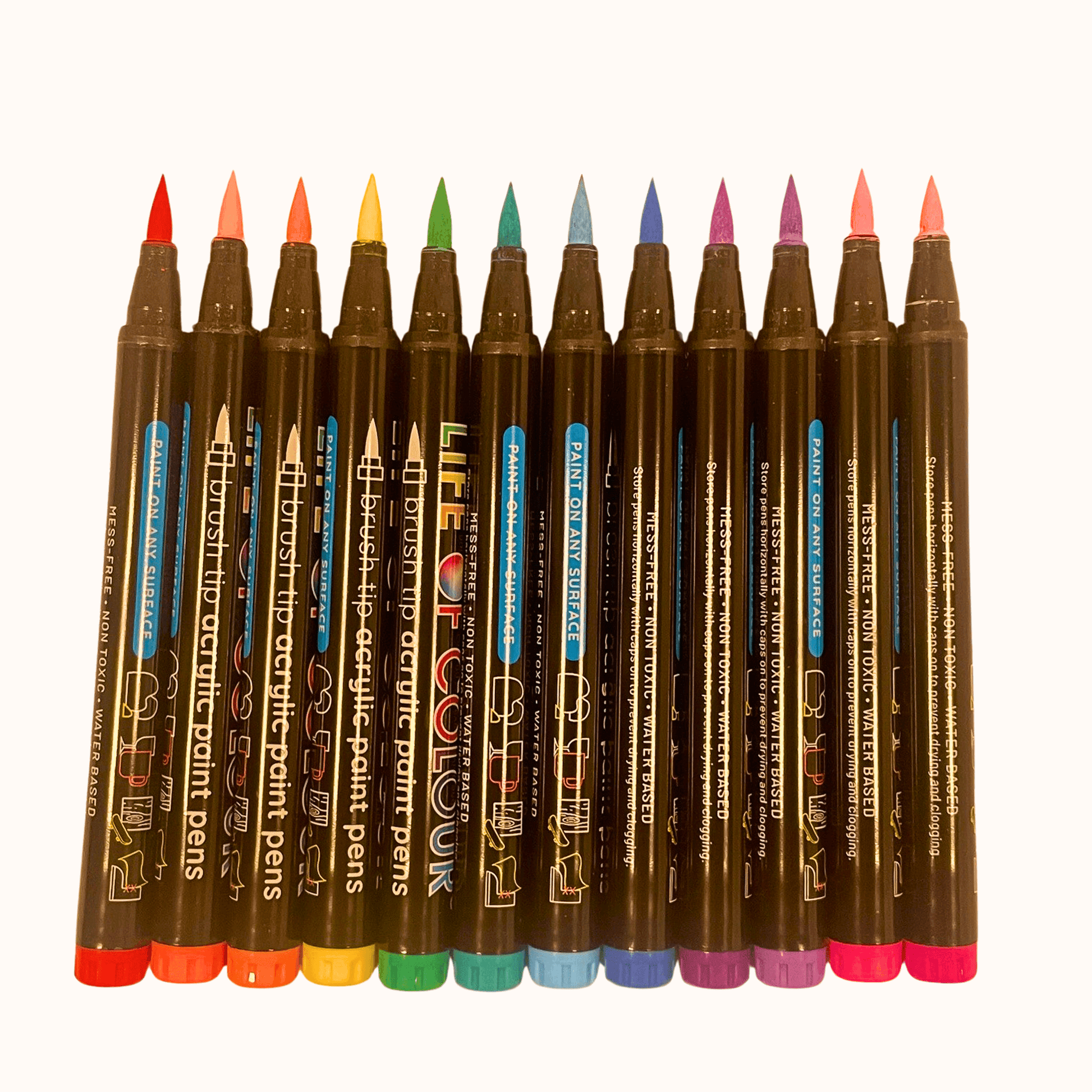 Vivid Brush Tip Acrylic Paint Pens - Set of 12
