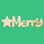 Unpainted ‘Merry’ engraved word board to colour for Christmas, festive lettering decoration on a green background