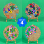 Christmas Tangle Art Board Collection set of 4 engraved art boards partly coloured, Merry Twinkle top left, Holly Jolly top right, Sugar and Spice bottom left, Sweet Tidings bottom right, SET OF 4 badge, easels not included