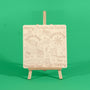 Christmas Eve Platter uncoloured engraved Santa treats board on an easel on a green background, with Santa's snack, Santa's drink and reindeer treat spots, easel not included