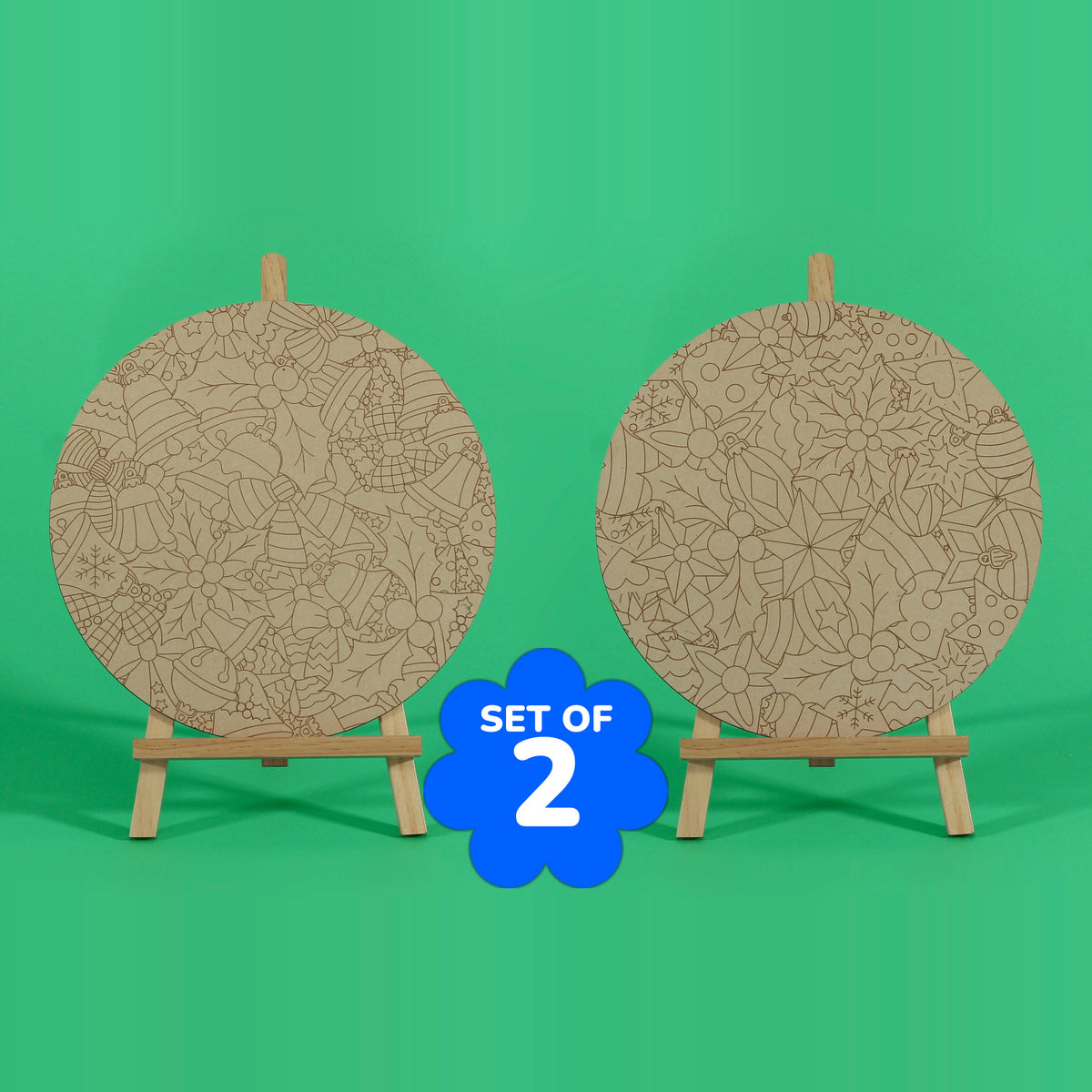 Merry Twinkle and Holly Jolly Christmas engraved art boards set of 2 uncoloured, Holly Jolly left and Merry Twinkle right, SET OF 2 badge, easels not included