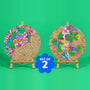 Sugar and Spice and Sweet Tidings Christmas engraved art boards set of 2 partly coloured, Sweet Tidings with swirl lollipops in rainbow colours on the left, Sugar and Spice with gingerbread characters and green holly on the right, SET OF 2 badge, easels not included