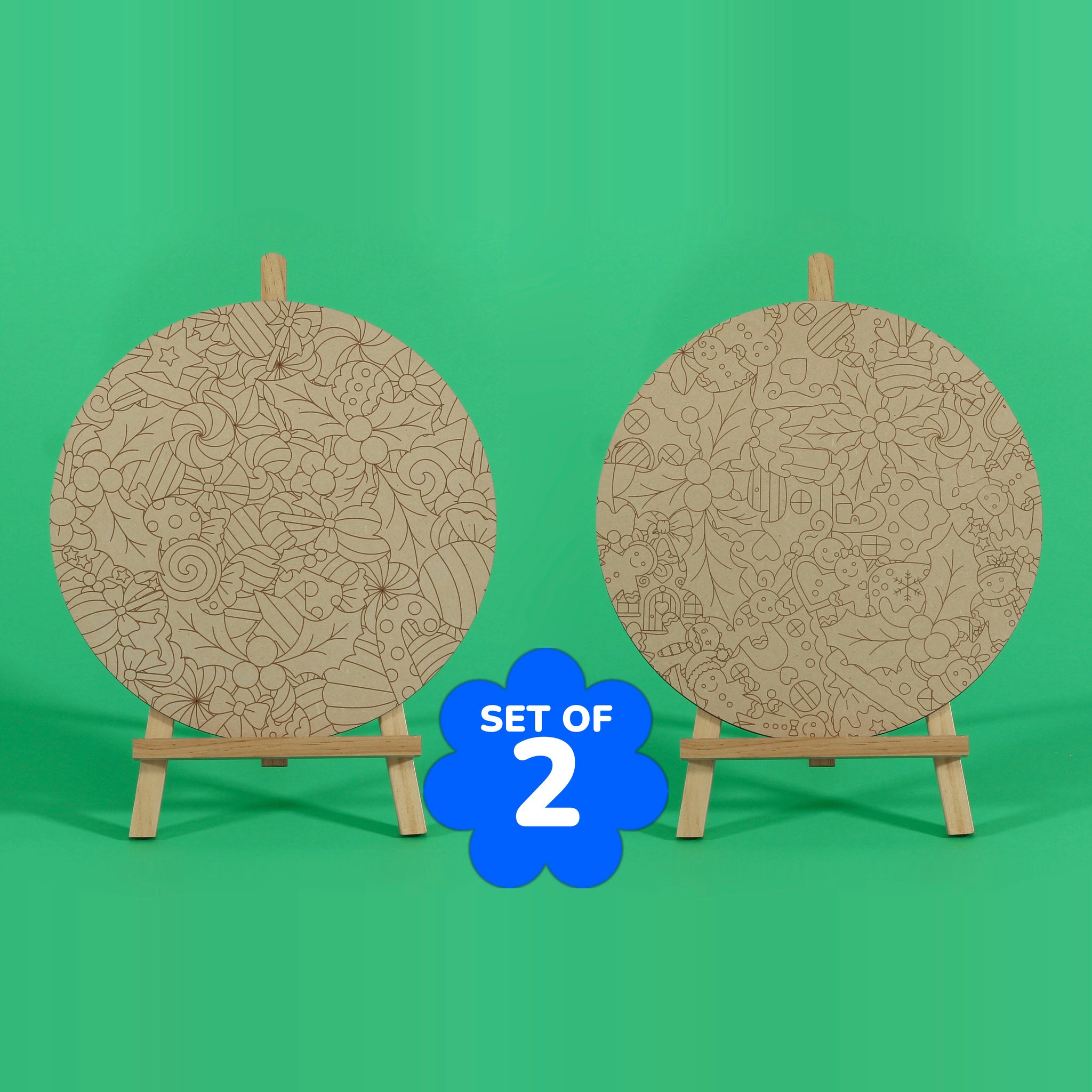 Sugar and Spice and Sweet Tidings Christmas engraved art boards set of 2 uncoloured, Sweet Tidings left and Sugar and Spice right, SET OF 2 badge, easels not included