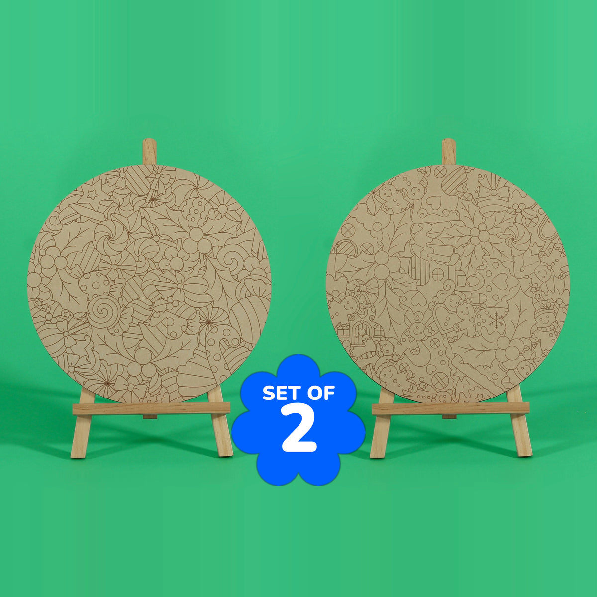 Sugar and Spice and Sweet Tidings Christmas engraved art boards set of 2 uncoloured, Sweet Tidings left and Sugar and Spice right, SET OF 2 badge, easels not included