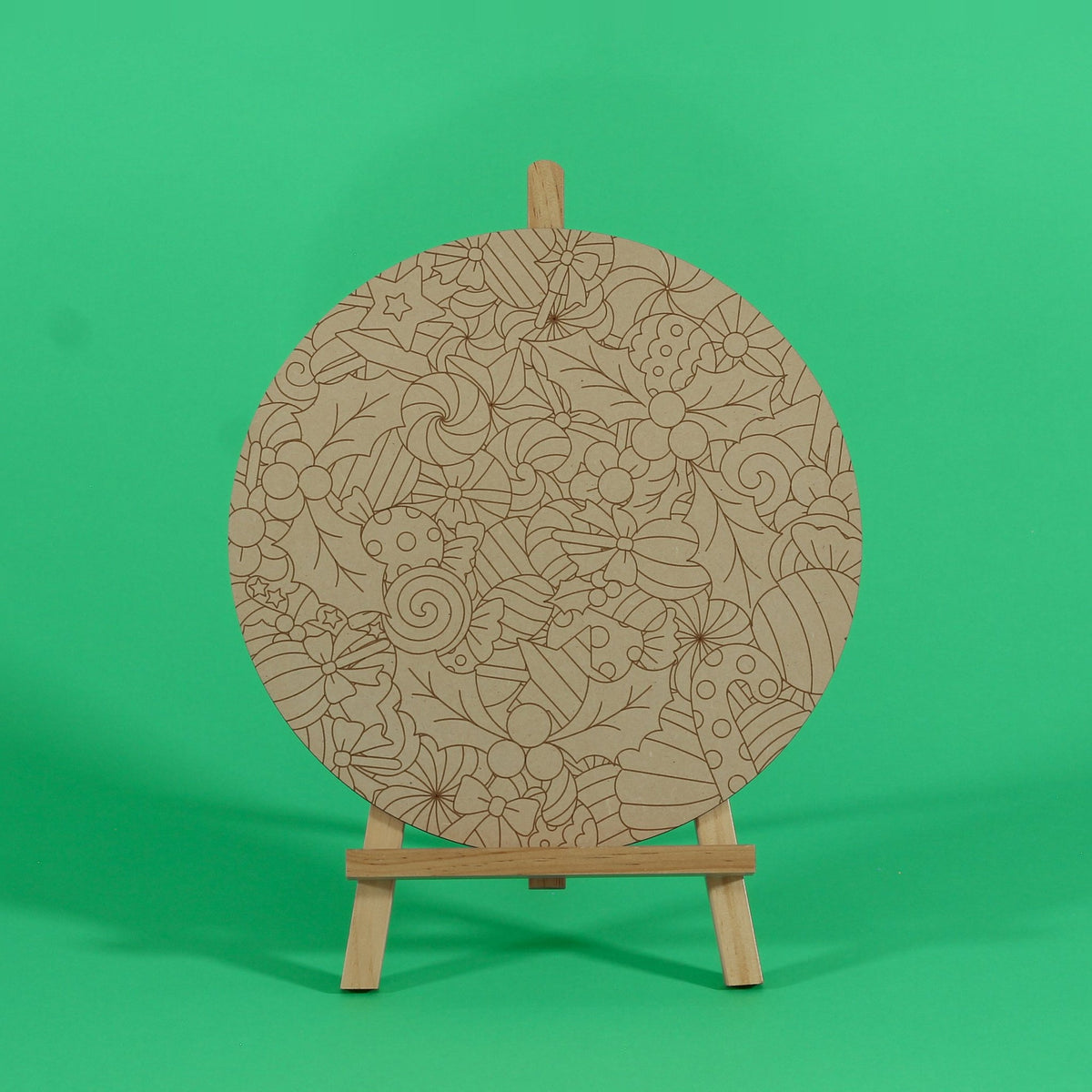 Sweet Tidings Christmas engraved art board uncoloured with lollies, sweets and bows engraved design, one of the 4 boards in the Christmas Tangle Art Board Collection set, easel not included