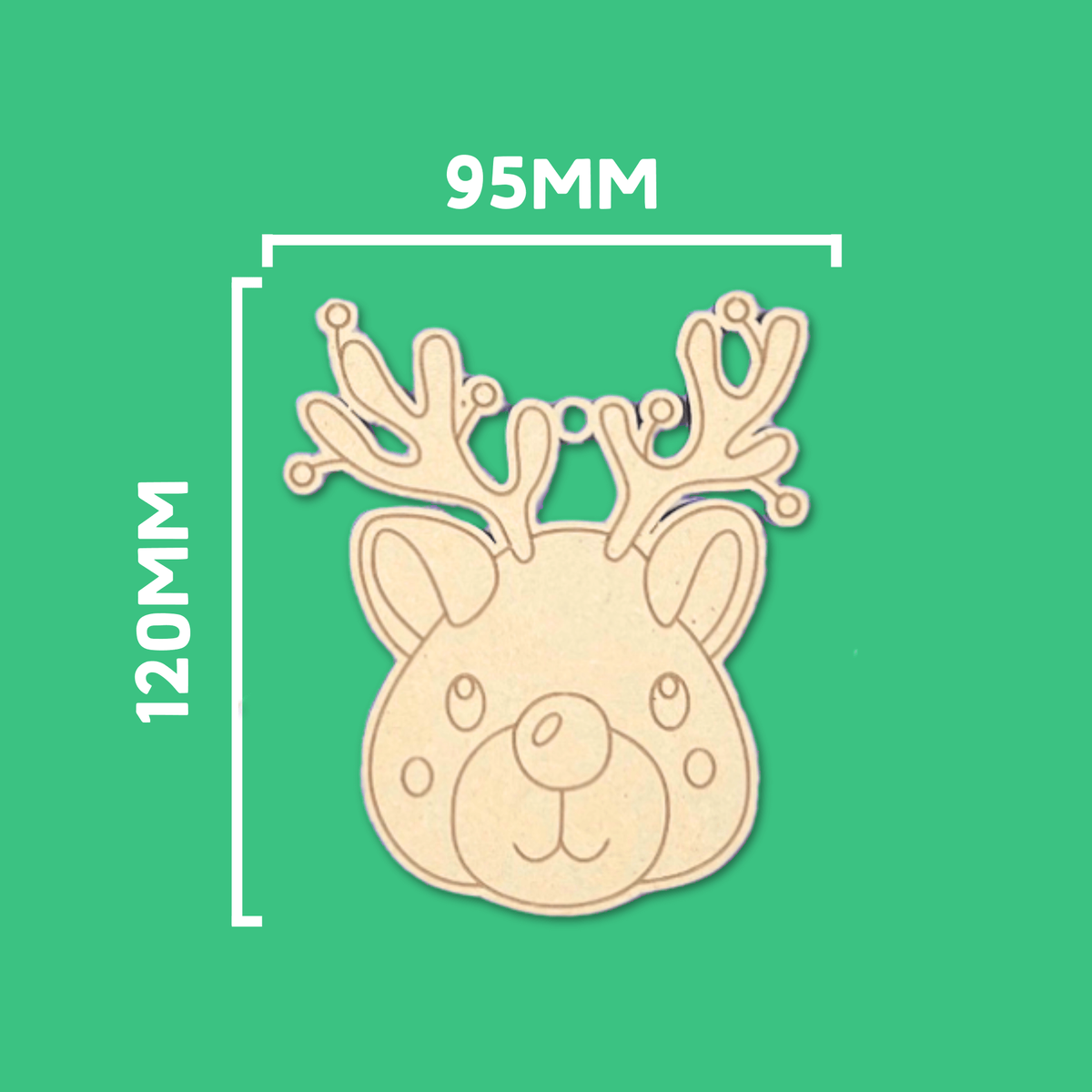 Reindeer wooden Christmas ornament to colour from the Jolly Crew set, 95mm by 120mm, 4mm Australian MDF